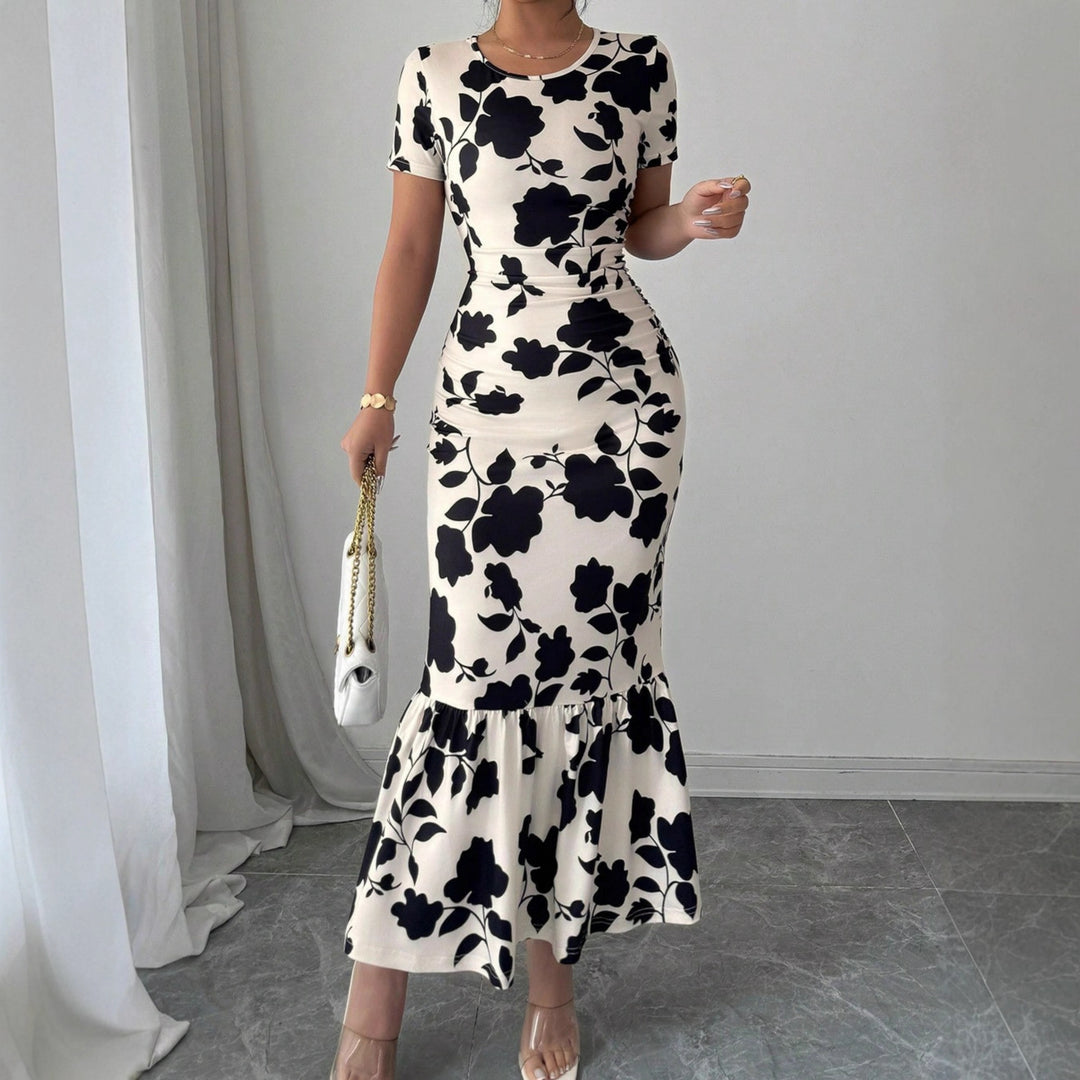 Damen Elegantes figurbetontes Kleid mit Rüschen-Saum und floralem Muster EB