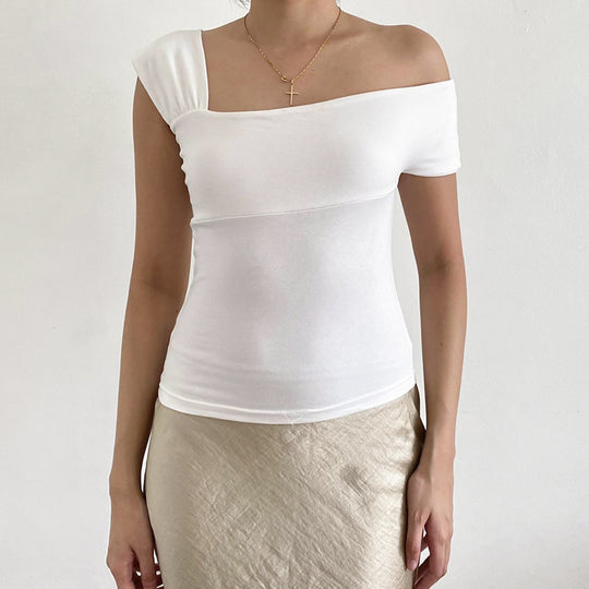 Damen modernes asymmetrisches Oberteil mit trendigem One-Shoulder-Design EB