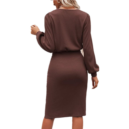 Damen elegantes Wickelkleid mit gerafftem Design EB