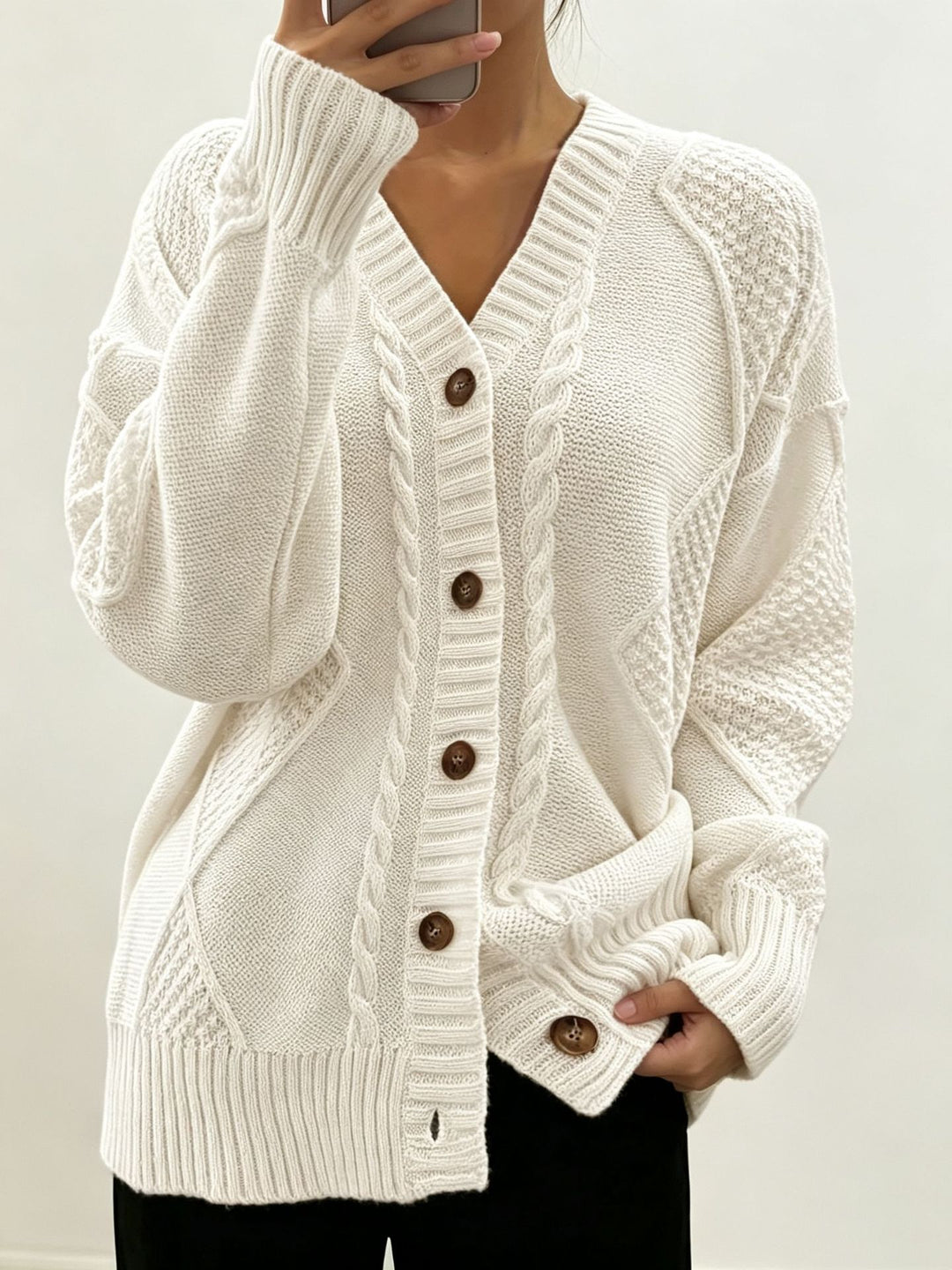 Damen Oversize Strickcardigan mit Zopf- und Strukturdetails EB