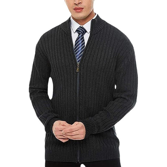 Herren Sportliche Strickjacke mit Reißverschluss und erhöhtem Kragen EB