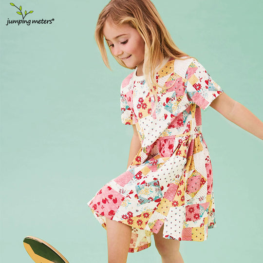 Mädchen Kurzarm Kleid mit fröhlichem Patchwork-Design EB