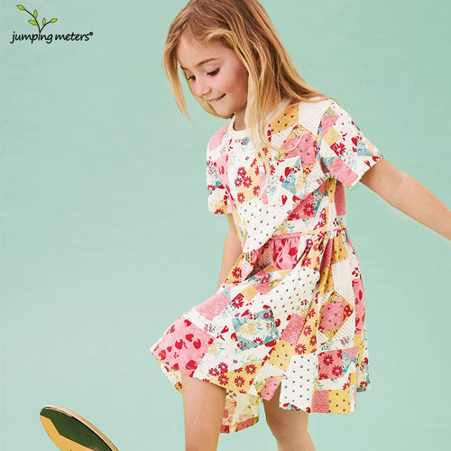 Mädchen Kurzarm Kleid mit fröhlichem Patchwork-Design EB