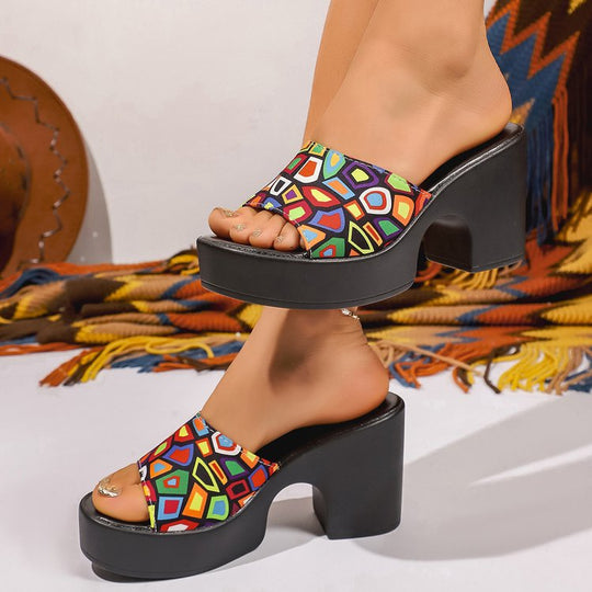 Damen Plateau-Pantoletten mit geometrischem Muster EB