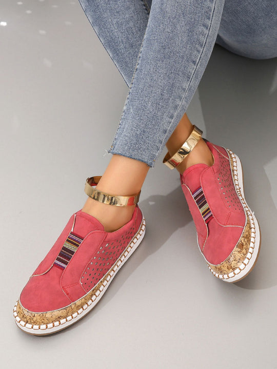 Damen luftige Slip-On Sneakers mit Kunstleder und Korksohle EB