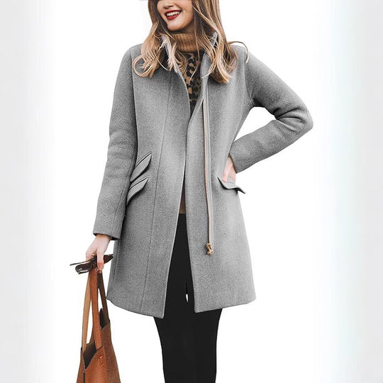 Damen modischer Wollmantel mit asymmetrischem Schnitt EB
