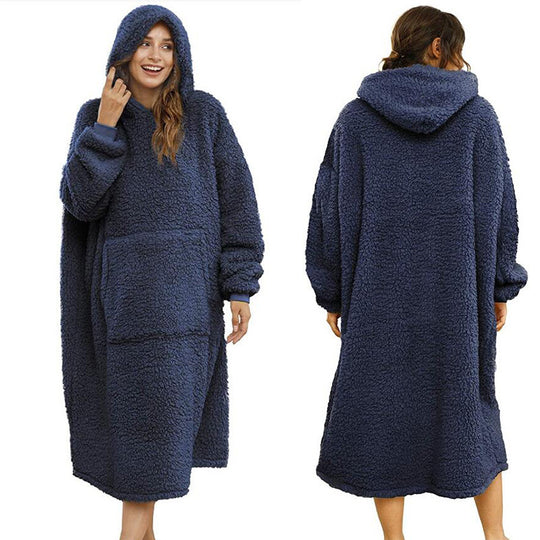 Herren Kuscheliger Fleece-Bademantel mit Kapuze und Taschen EB
