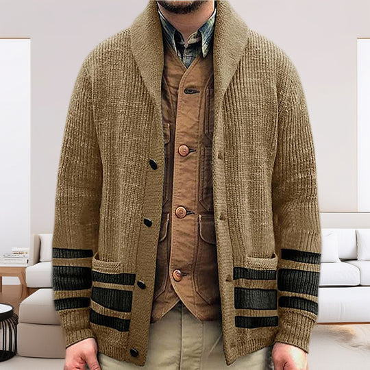 Herren Strickjacke mit modernem Waffelmuster und praktischen Taschen EB