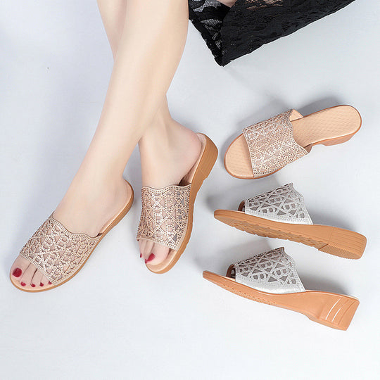 Damen Keilsandaletten mit funkelndem Strass und modischem Muster EB