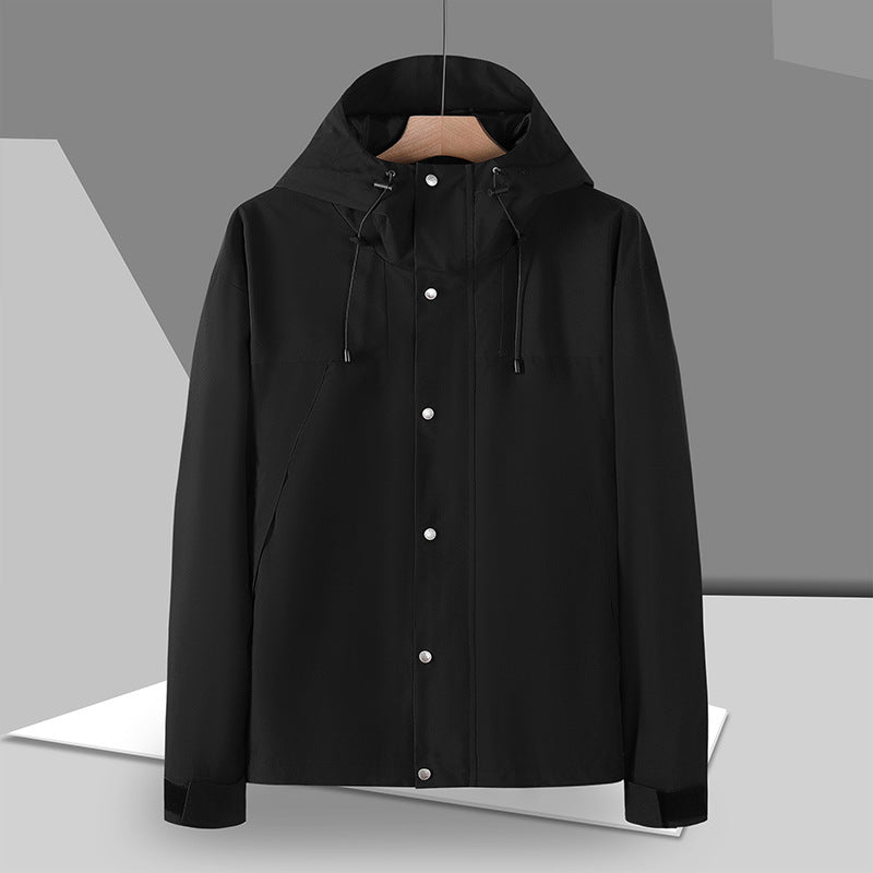 Herren Minimalistische Softshell-Kapuzenjacke mit verdeckter Druckknopfleiste EB