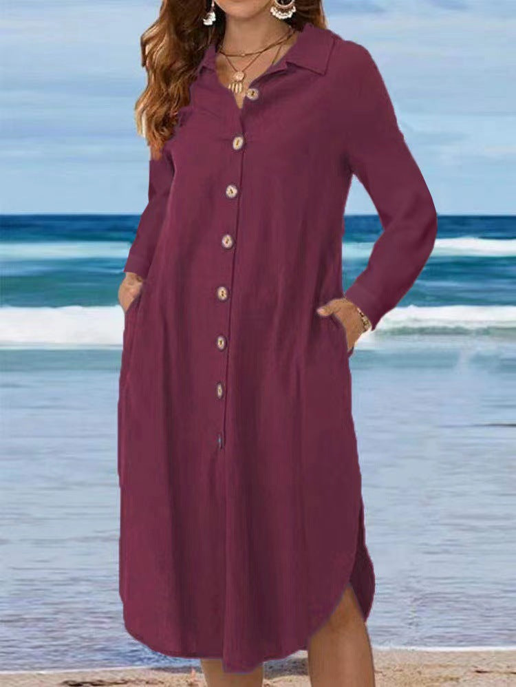 Damen Hemdkleid mit Knopfleiste und Seitenschlitzen EB