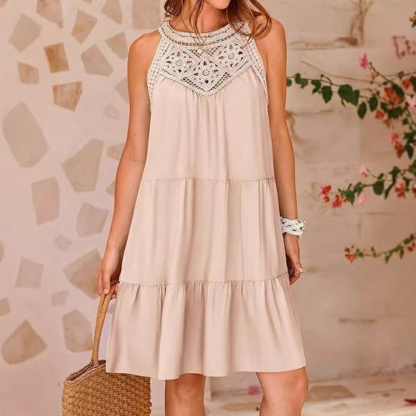 Damen luftiges Sommerkleid mit detaillierter Häkelspitze EB
