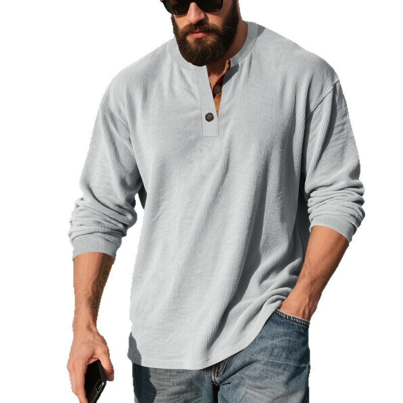 Herren Langarmshirt mit strukturierter Rippenoptik und modischem Knopfleisten-Detail EB