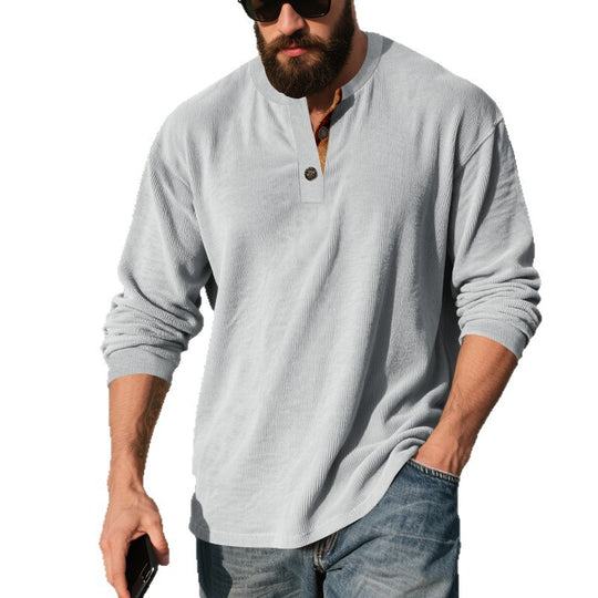 Herren Langarmshirt mit strukturierter Rippenoptik und modischem Knopfleisten-Detail EB