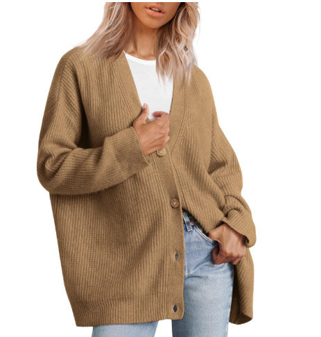 EB | Cardigan - Damen Herbst gestreifter Knopf-gefüllter Strick-Cardigan