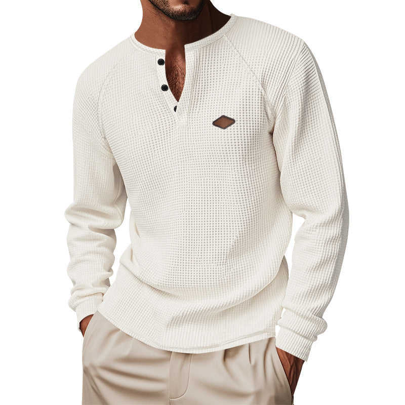 Herren Langarmshirt mit Knopfleiste und Struktur EB