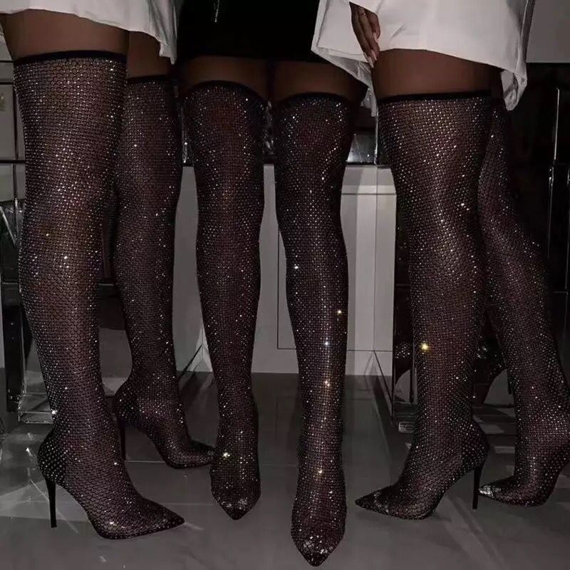 Damen Glitzernde Netz-Stiefeletten mit spitzem Schuhdesign EB