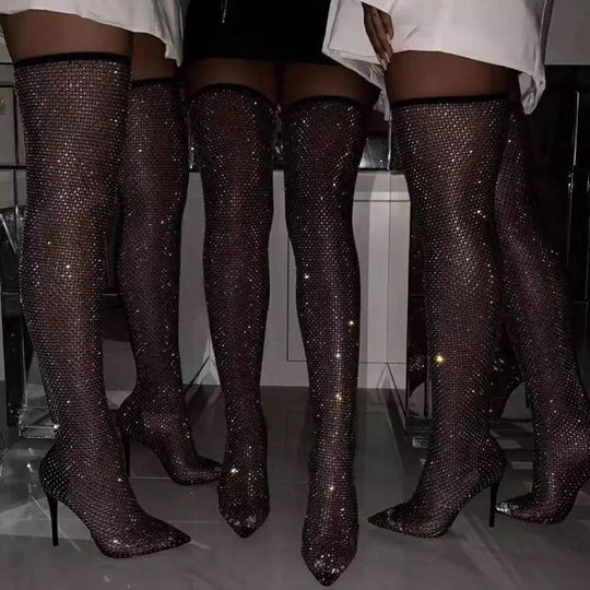 Damen Glitzernde Netz-Stiefeletten mit spitzem Schuhdesign EB