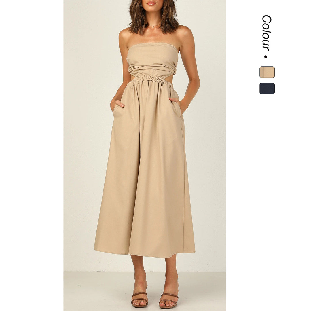 Damen Strapless Maxikleid mit seitlichem Cut-Out und praktischem Taschen-Design EB