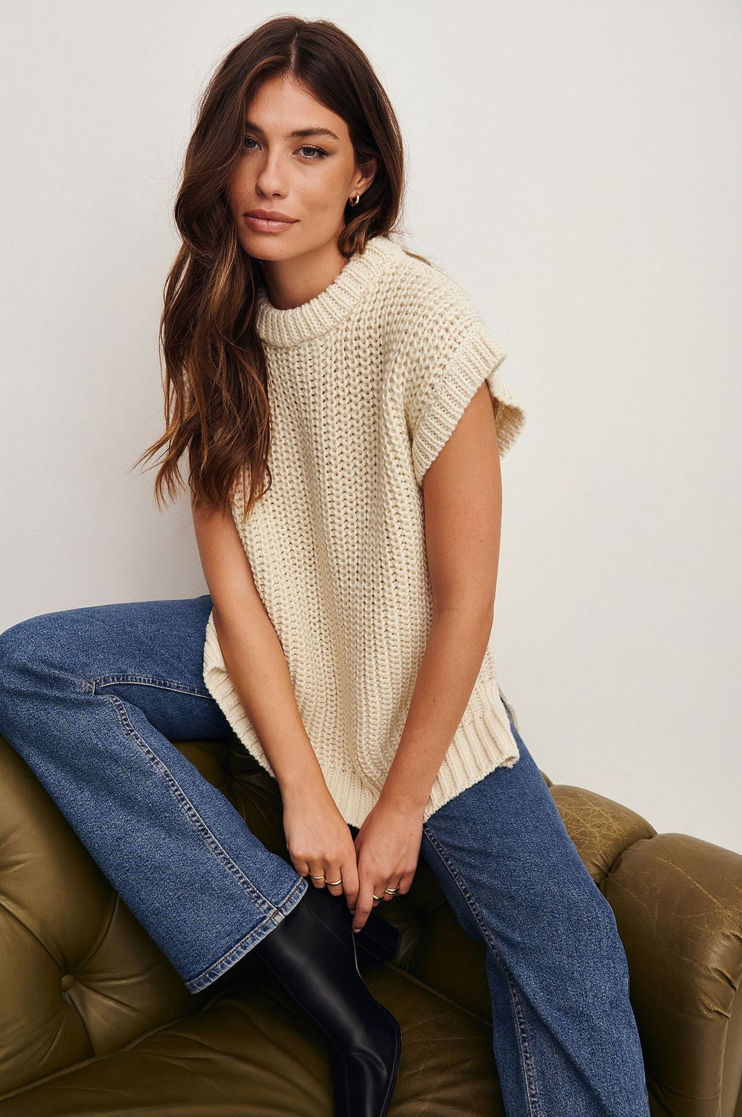 Damen Oversized Strickoberteil aus hochwertiger Baumwolle mit Tasche EB