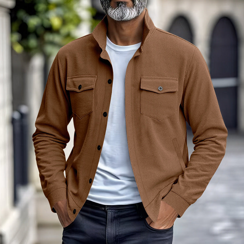 Herren lässige Oberhemdjacke mit funktionalen Taschen und strukturiertem Design EB