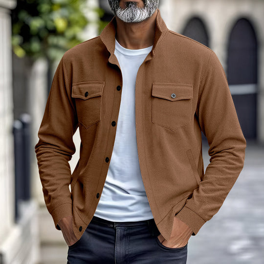 Herren lässige Oberhemdjacke mit funktionalen Taschen und strukturiertem Design EB