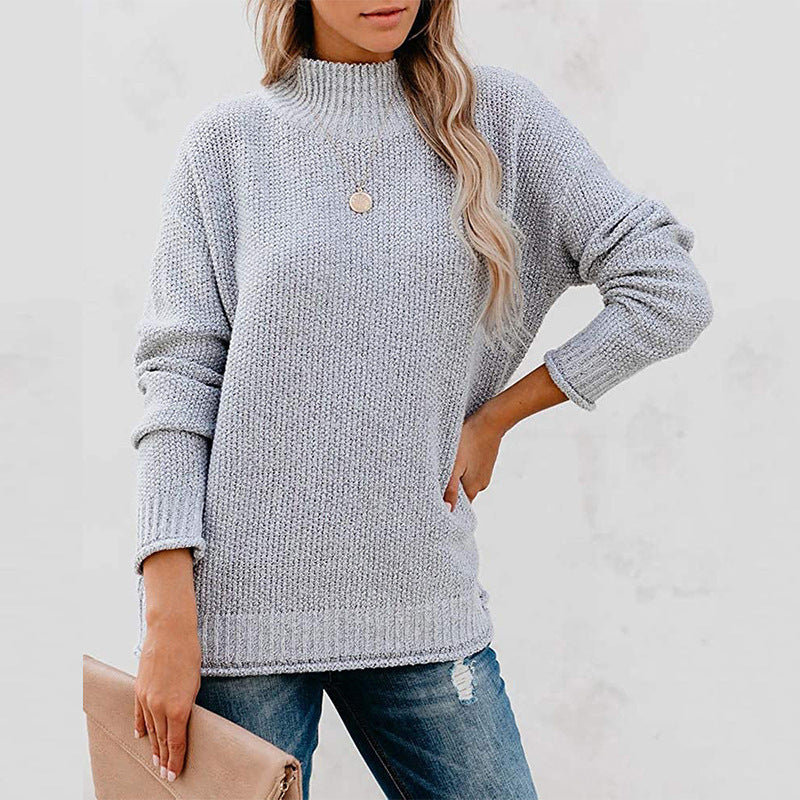 Damen Grobstrickpullover mit hochgeschlossenem Kragen und lässiger Passform EB