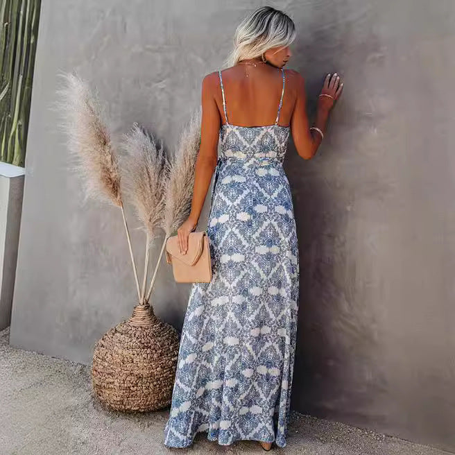 Damen elegantes Maxi-Kleid mit Chic-Wickel-design und seitlichem Schlitz EB