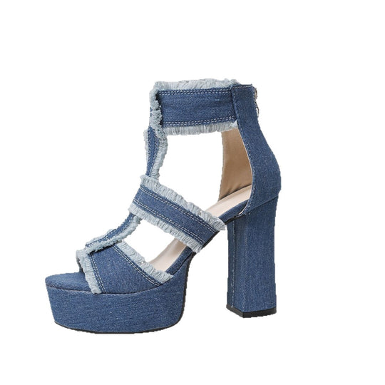 Damen High Heel Sandalen mit fransigen Details und Plateau EB