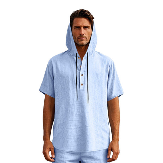 EB | Leinen-Knopf-Strand-Kapuzen-Henley-Shirt