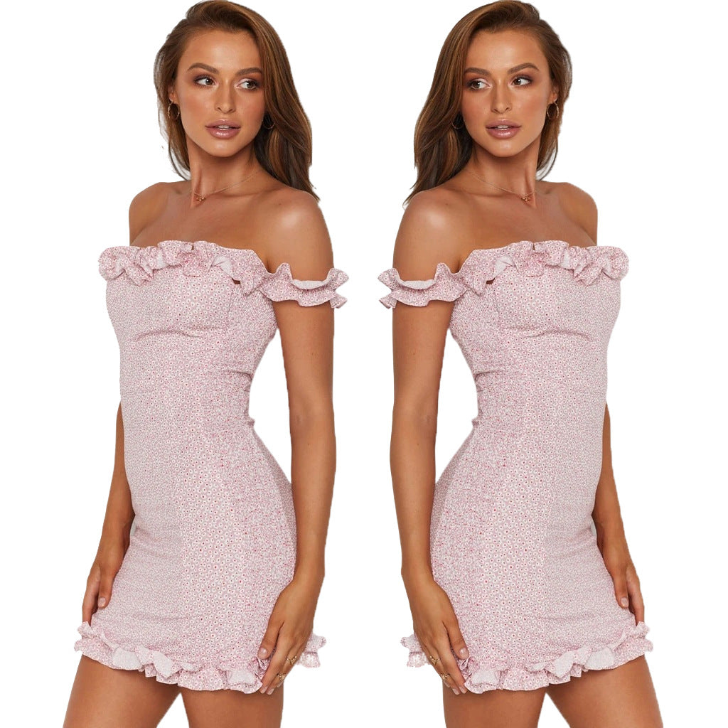 Damen Off-Shoulder Minikleid mit verspielten Rüschendetails und figurbetontem Schnitt EB