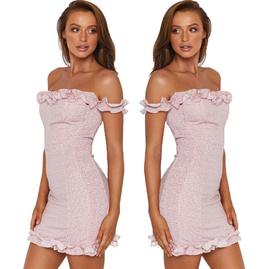 Damen Off-Shoulder Minikleid mit verspielten Rüschendetails und figurbetontem Schnitt EB