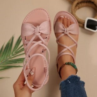Damen Zarte Römersandalen mit Schleifen-Detail und verstellbaren Schnürriemen EB