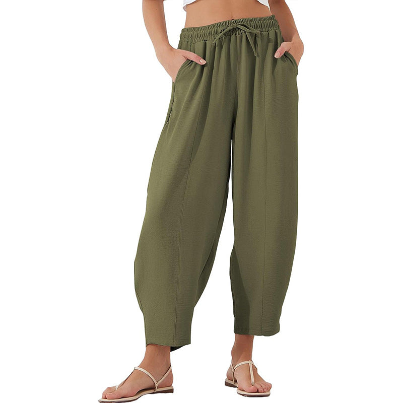 EB | Locker lässige Neun-Punkt-Hose mit Kordelzug und elastischer Taille