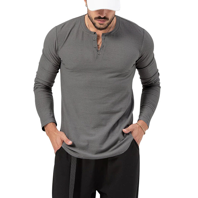 Herren Langarm-Henley-Shirt mit hochwertiger Baumwollmischung und modischen Knopfdetails EB