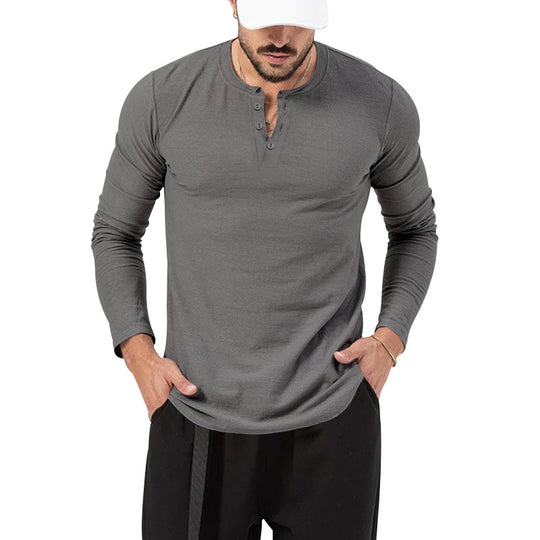 Herren Langarm-Henley-Shirt mit hochwertiger Baumwollmischung und modischen Knopfdetails EB