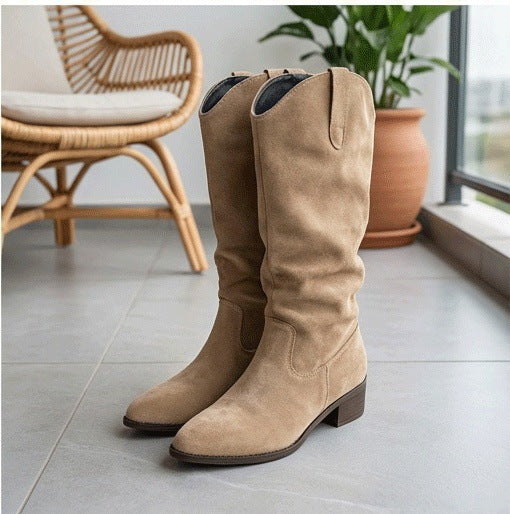 Damen Elegante Wildleder-Stiefel mit leichtem Stretch-Schaft EB