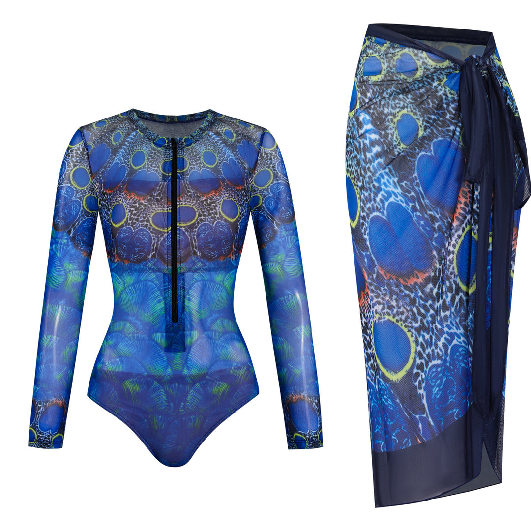 Damen Einteiler mit langem Arm und farbenfrohem Print EB