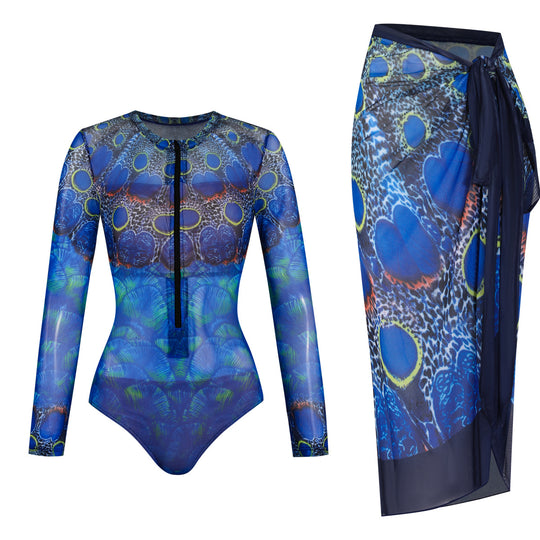 Damen Einteiler mit langem Arm und farbenfrohem Print EB
