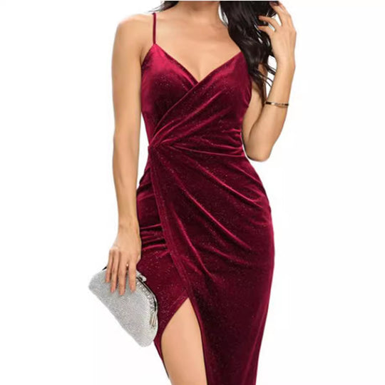 Damen elegant eingeschnittenes Abendkleid mit funkelndem Effekt EB