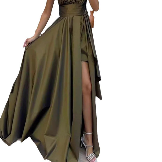Damen Elegantes Ein-Schulter Abendkleid mit geschwollenem Rock EB