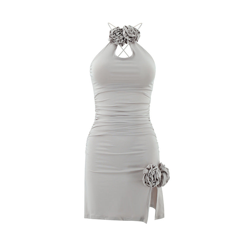 Damen figurbetontes Strandkleid mit dekorativen Rosenapplikationen EB
