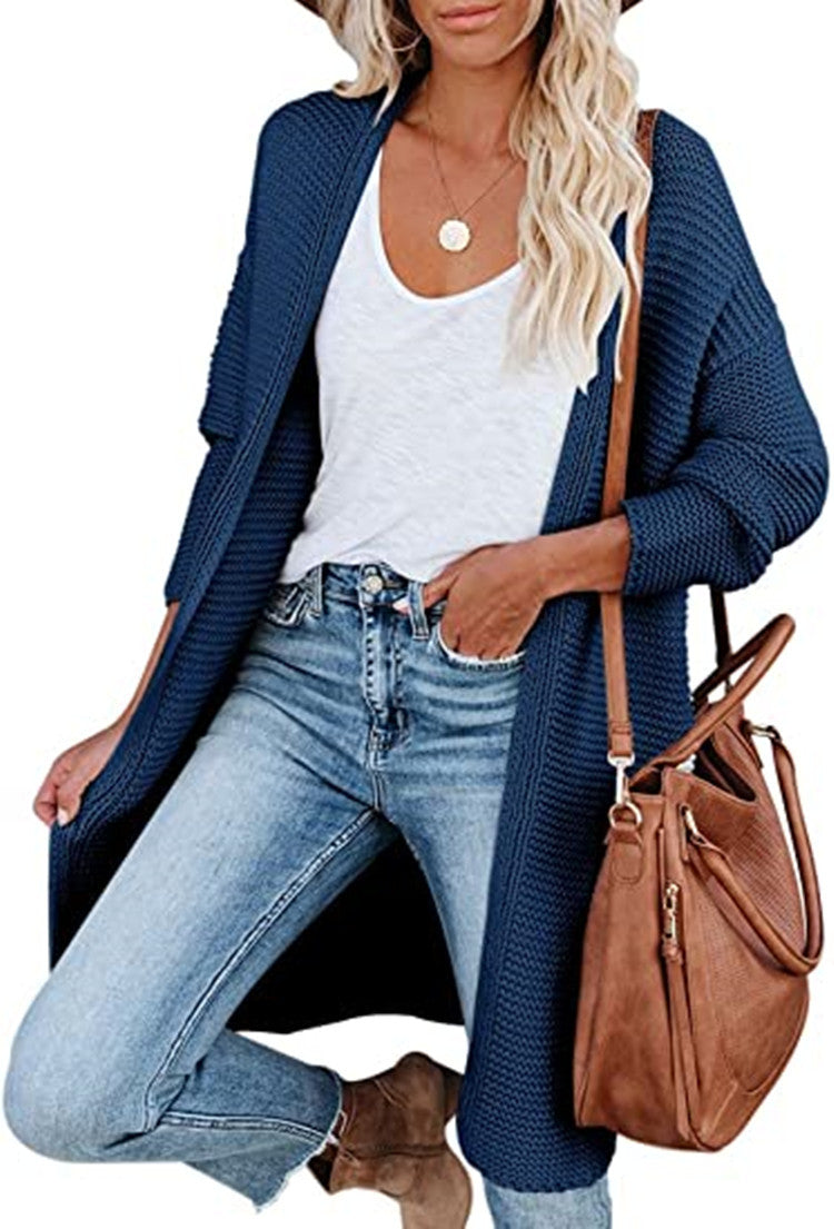 Damen Grobstrick-Cardigan mit offenen Fronten und praktischen Taschen EB