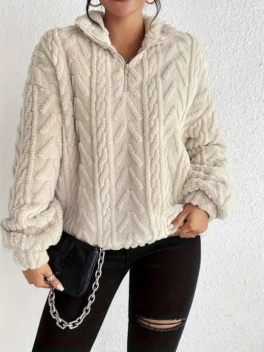 Damen Kuscheliger Fleece-Pullover mit hohem Kragen und Zipper-Detail EB