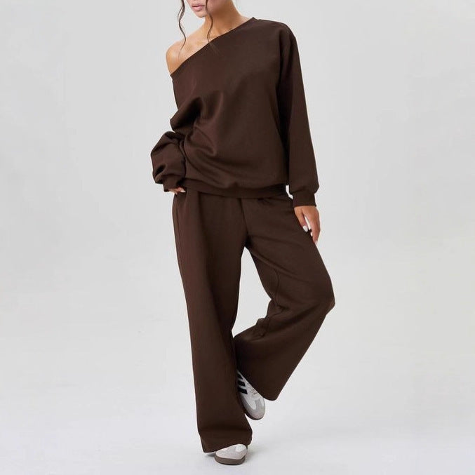 Damen nan legeres Lounge-Set mit einseitigem Schulterdetail und weiter Jogginghose EB