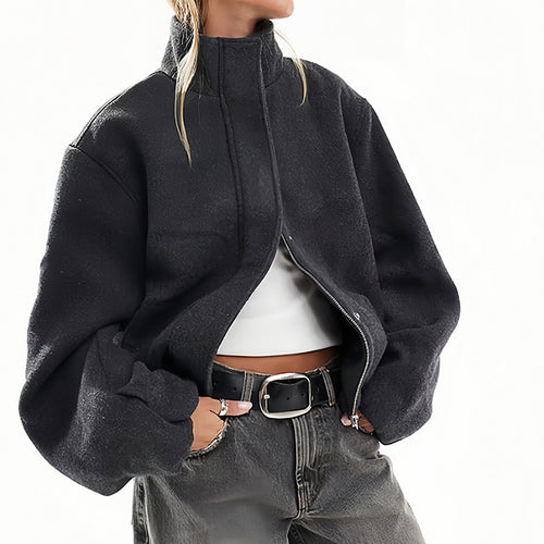 Damen Oversized Fleecejacke mit hohem Kragen und Reißverschluss EB
