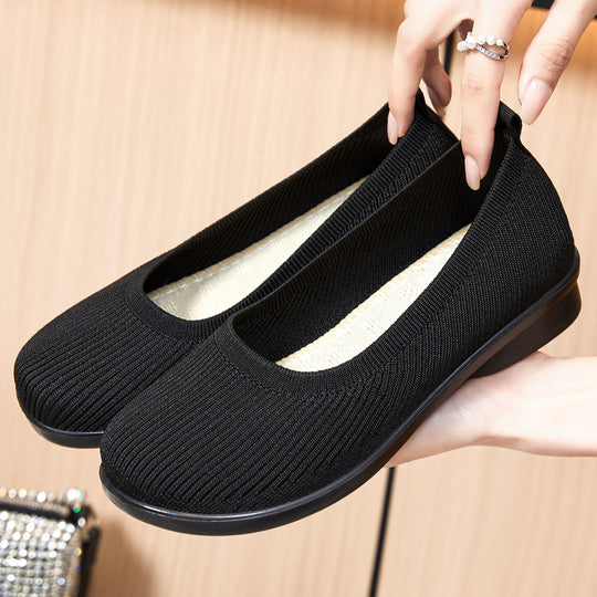 Damen Bequeme Strick-Ballerinas mit elastischem Einstieg EB