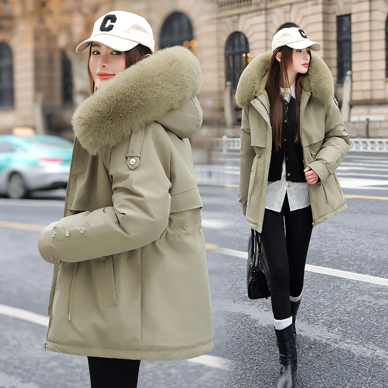 Damen Modischer Pufferparka mit luxuriösem Kunstfellkragen und praktischen Taschen EB
