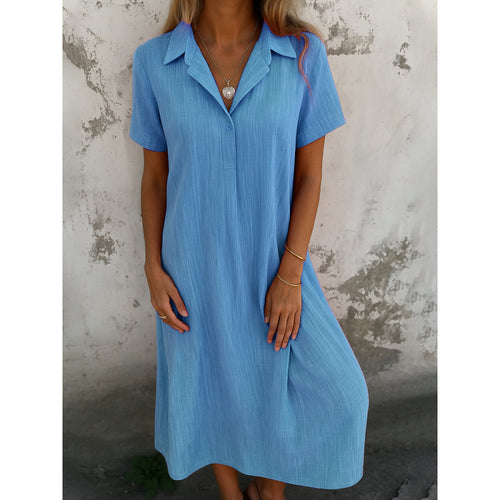 Damen lässiges Hemdkleid mit kurzen Ärmeln und Knopfdetails EB