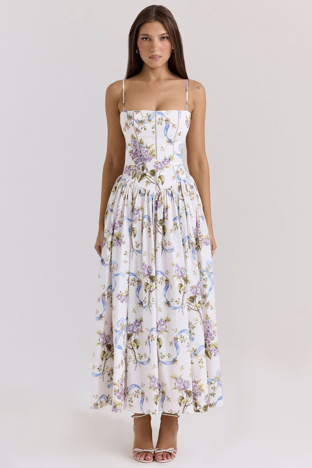 Damen nan tailliertes Maxikleid mit Korsettoberteil und feinen Spaghettiträgern EB